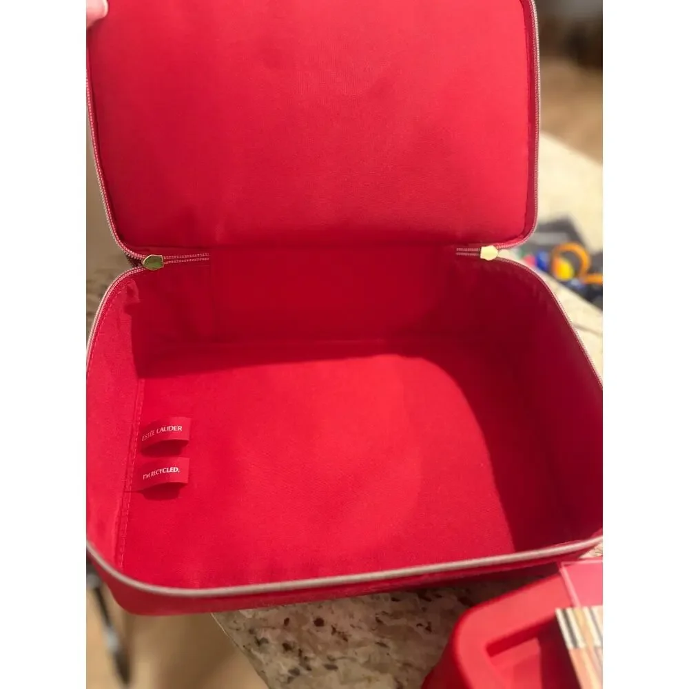 Estée Lauder Red Velvet Holiday Train Case – Limited Edition Bow Makeup Bag NEW